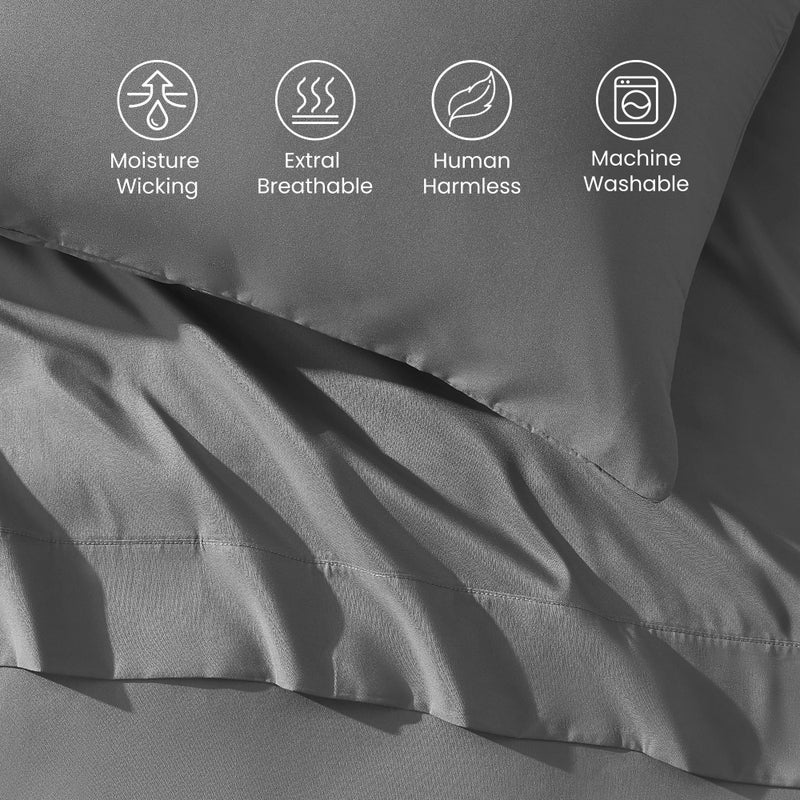 SLEEP ZONE Nanotex Super Soft Cooling Twin Bed Sheets Set for Kids 3 Piece - Easy Care Fitted Flat Sheet & Pillowcase Sets - Wrinkle Free, Fade Resistant, Deep Pocket 16" (Gull Gray, Twin) - Image 4